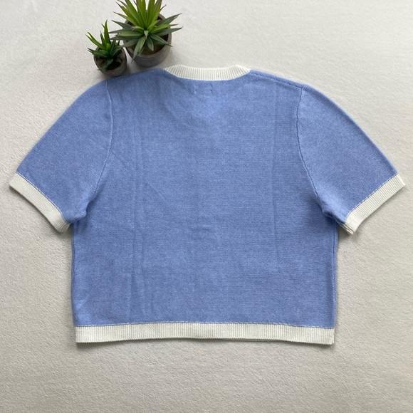 J. Crew Factory Color Tipped Knit Short Sleeve Button Up Lady Sweater Cardigan - Picture 2 of 16